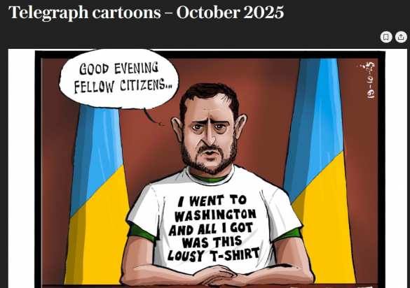 «Я съездил в Вашингтон и получил только эту поганую футболку», — The Telegraph высмеяла Зеленского карикатурой (ФОТО) | Русская весна