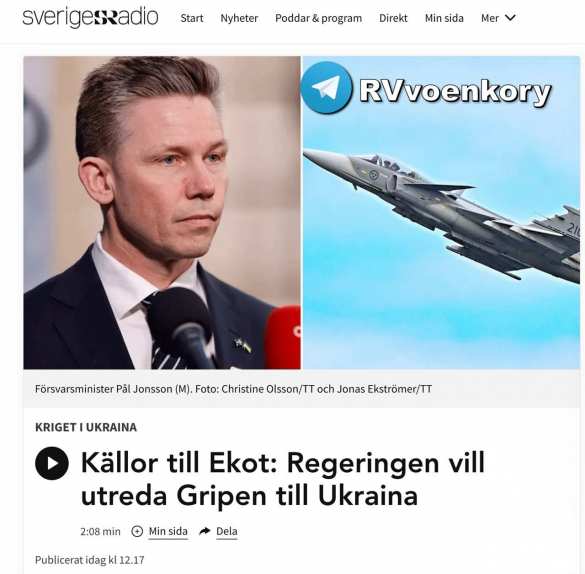 В Швеции рассмотрят возможность передачи Украине истребителей Gripen | Русская весна