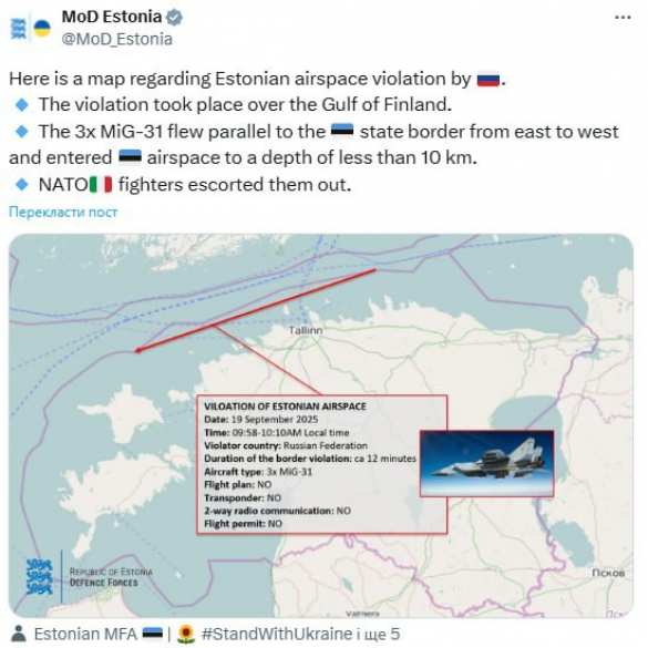 Эстония показала траекторию полета  российских МиГ-31 (КАРТА) | Русская весна