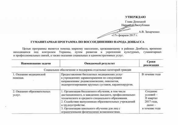 Захарченко и Плотницкий подписали программу помощи жителям оккупированной части Донбасса (ДОКУМЕНТ) | Русская весна