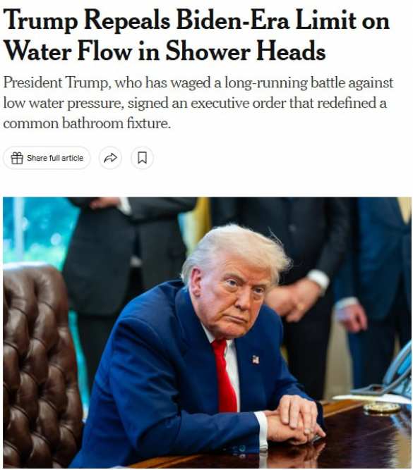 Трамп поручил увеличить напор воды в душах американцев  | Русская весна