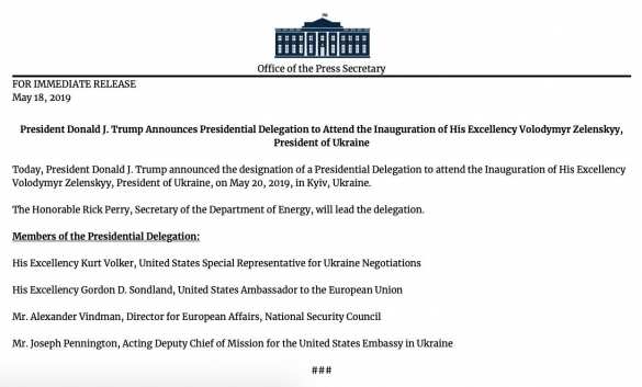 В США назвали полный состав делегации на инаугурацию Зеленского | Русская весна