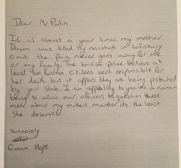 «Дорогой мистер Путин…»: посольство РФ в Британии опубликовало письмо сына жертвы «Новичка» (ФОТО) | Русская весна