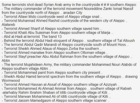 Сообщение от «Тимура» — список ликвидированных в ходе вчерашнего боя под Алеппо террористов | Русская весна